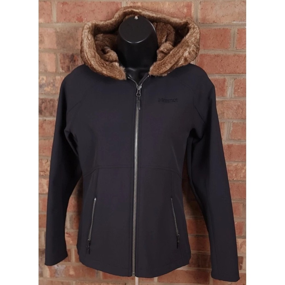 Marmot Jacket Womens Size Small Black Fleece Lined Full Zip Faux‎ Fur Hooded